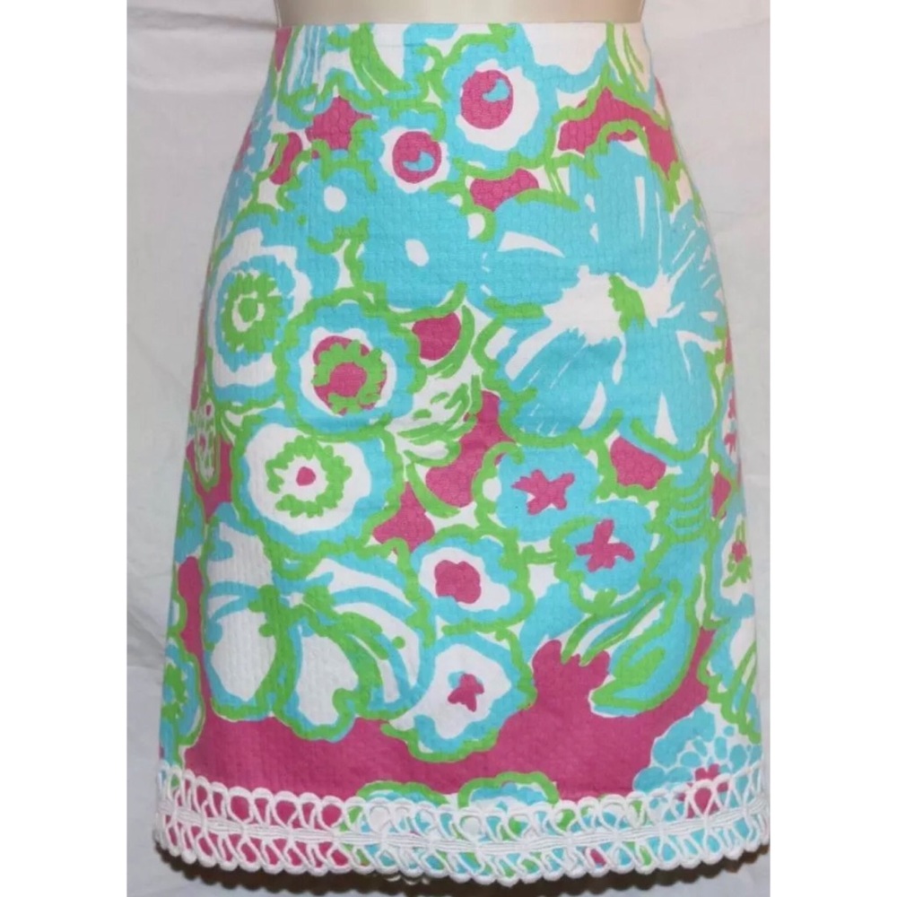 Lilly Pulitzer Turquoise & Pink Skirt w/ Lace Trim